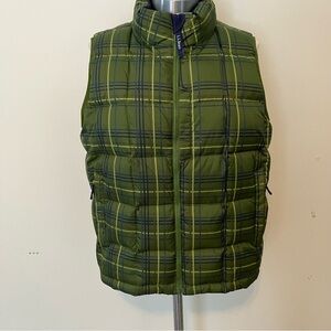 Women’s LL Bean Green Plaid Stripe Down Sz. Large Full Zip Vest Puffer Outerwear